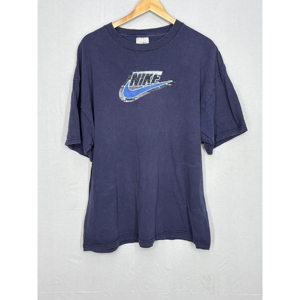 Nike T-Shirt‎ Mens Navy Blue Big Logo Swoosh Crew Neck Short Sleeve 2XL Vintage